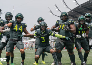 Louisville Kings players celebrate during their 33-30 victory over the DC Defenders at Lynn Family Stadium on May 16, 2026.